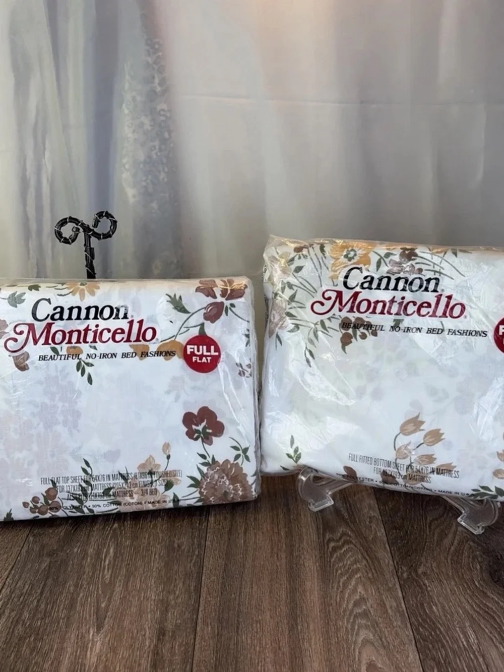 NOS Cannon Monticello Floral Sheet Set FULL Flat & Fitted Whispering Flowers Vtg
